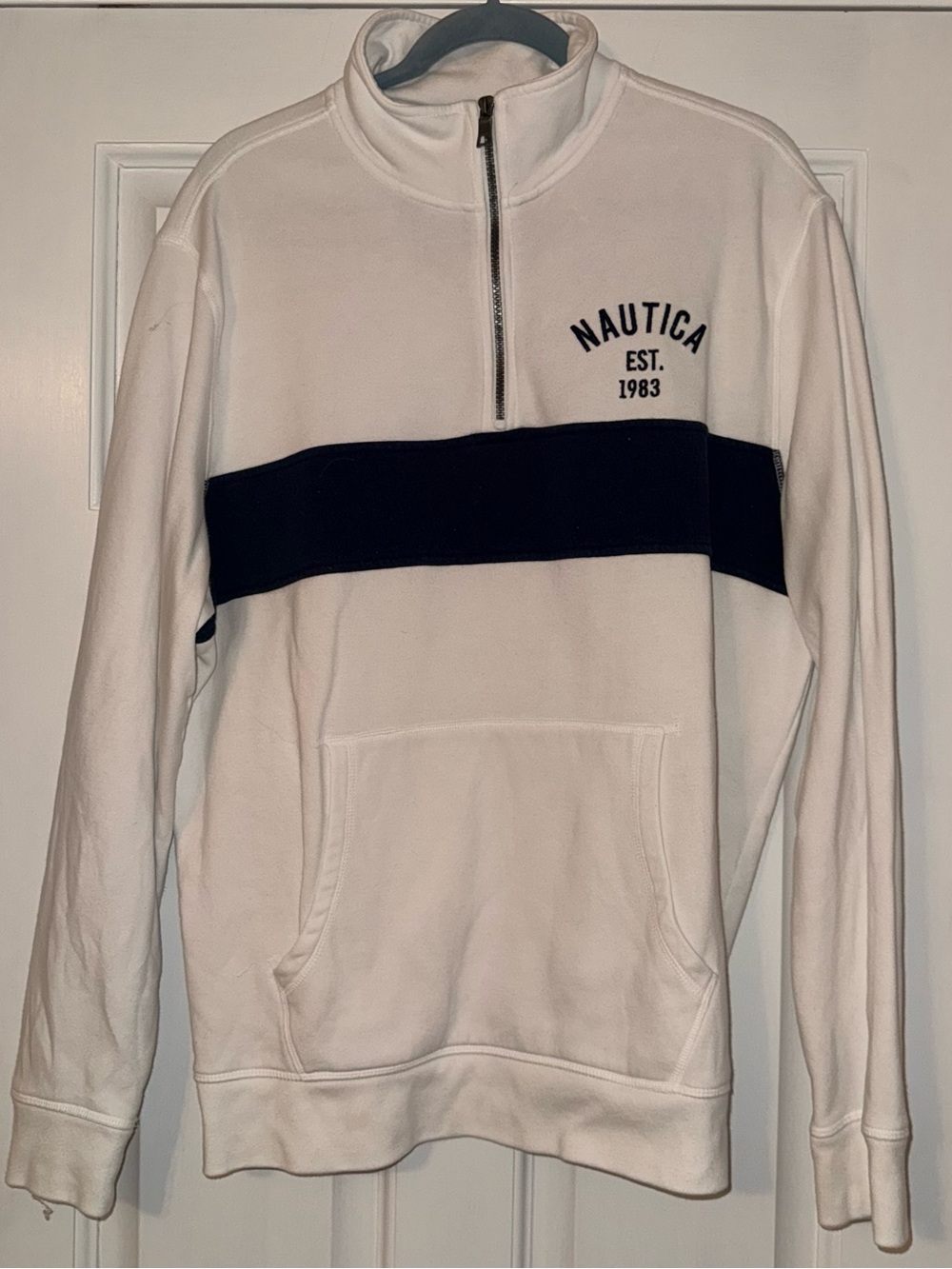 Nautica White Quarter-Zip Pullover with Navy Chest Stripe